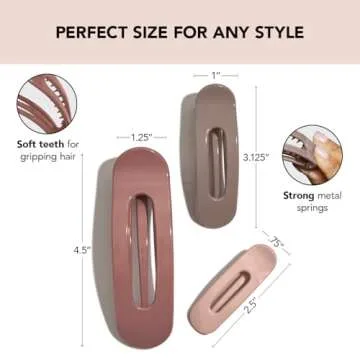 Kitsch 3pc (Terracotta) Flat Hair Clips for Women, Recycled Lay Flat Claw Clips for Thick Hair, Flat...