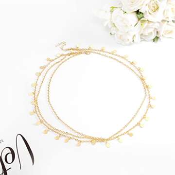 Brinie Boho Head Chain Gold Small Coins Hair Chain Wedding Head Jewelry Festival Halloween Costume B...