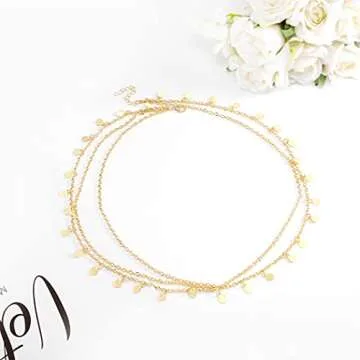 Brinie Boho Head Chain Gold Small Coins Hair Chain Wedding Head Jewelry Festival Halloween Costume B...