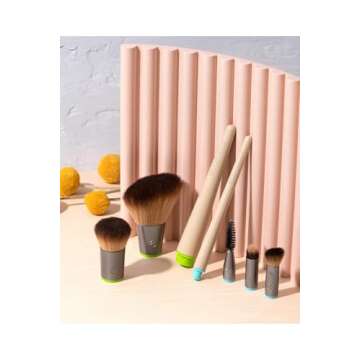 EcoTools Interchangeables Daily Essentials Total Face Makeup Brush Kit, Essential Oils, Multiuse Face Makeup Brushes, Bronzer, Blush, Powder, & Eyeshadow Brushes, Cruelty-Free & Vegan, 8 Piece Set