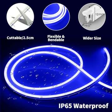 iNextStation Blue 16.4ft Neon LED Strip Lights, Flexible & Waterproof, Cuttable & Dimmable, IP65, 60...