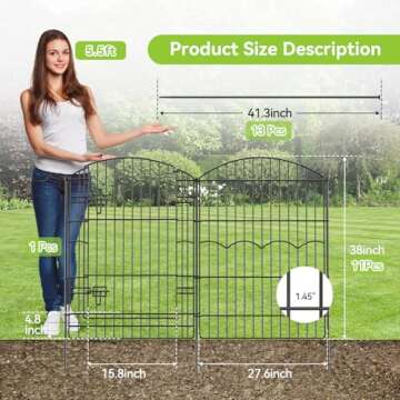 Decorative Garden Fence 12 Panels 29.6ft(L)×38in(H) No Dig Animal Barrier Fencing with 11 Panels + ...