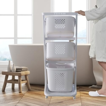 Efficient 3-Tier Rolling Laundry Cart for Easy Sorting