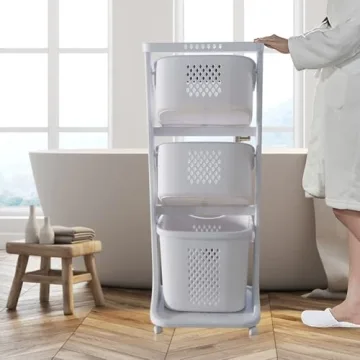 Efficient 3-Tier Rolling Laundry Cart for Easy Sorting