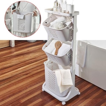 Efficient 3-Tier Rolling Laundry Cart for Easy Sorting