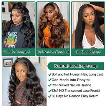Douyin Body Wave Lace Front Wig Human Hair Pre Plucked 13x4 HD Transparent Lace Front Wigs For Women Human Hair Wig Frontal Wigs Natural Black Color (16 inch Body Wave Wig)
