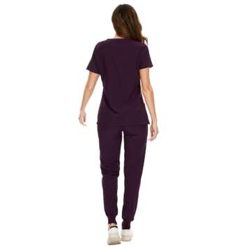 COZYFIT Women's Scrubs Set - Elegant V-Neck Top & Jogger Pants with 8 Pockets and Yoga Waistband
