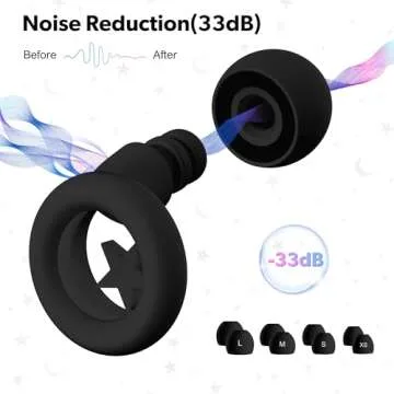 2 Pairs Ear Plugs for Sleeping, 33dB Noise Cancelling Ear Plugs, Design for Sleeping, Super Soft, Reusable Silicone Hearing Protection Ear Plugs for Sleep, Snoring, Focus, Noise Sensitivity, Black