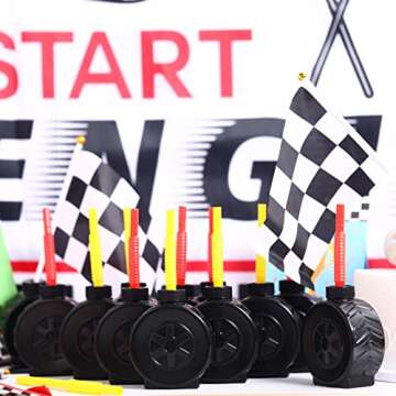 Sawysine 12 Pack Construction Truck Cups Set Truck Construction Cups with Red Yellow Straw Construct...