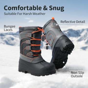 DREAM PAIRS Little Kid Knorth Navy Grey Orange Isulated Fur Winter Waterproof Snow Boots Size 1 M US Little Kid