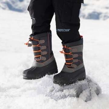 DREAM PAIRS Little Kid Knorth Navy Grey Orange Isulated Fur Winter Waterproof Snow Boots Size 1 M US Little Kid