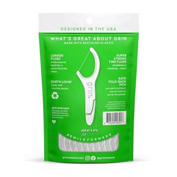 GRIN Fine Flosspyx Floss Picks 75 Count Eco-Friendly Minty Clean