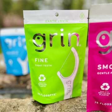 GRIN Fine Flosspyx Floss Picks 75 Count Eco-Friendly Minty Clean