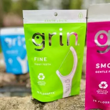 GRIN Fine Flosspyx Floss Picks 75 Count Eco-Friendly Minty Clean