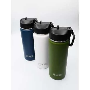 IFLASK Sport Travel Outdoor Water Bottle with Spout and Straw Lids | Leak Proof | Insulated Stainles...