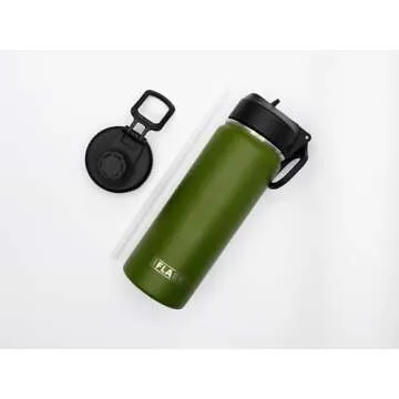 IFLASK Sport Travel Outdoor Water Bottle with Spout and Straw Lids | Leak Proof | Insulated Stainless Steel Double Walled | BPA and Sweat free | Hot & Cold | For Kids Men & Women (Green, 18 oz)