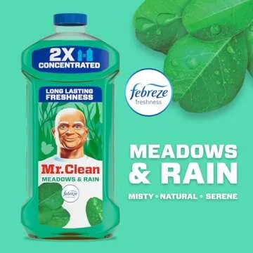 Mr. Clean All Purpose Cleaner, Floor Cleaner for Mopping Home, Bathroom, & Kitchen, Cleaning Liquid for Mop & Bucket, Cleaning Supplies, Multi-Surface Dilutable, Meadows & Rain, 41oz