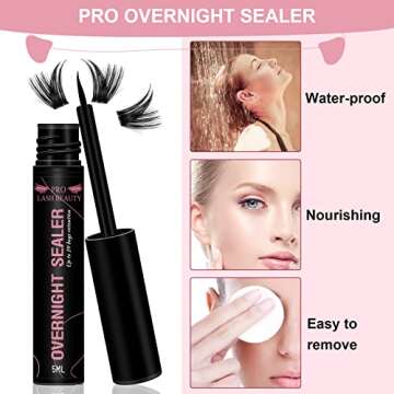 Lash Clusters Overnighter Lash Sealer for Cluster Lashes DIY Lash Extension Overnight Sealer Extend Lash Wear Up to 14 Days Lash Sealer Long Lasting Easy to Remove 5ml Black