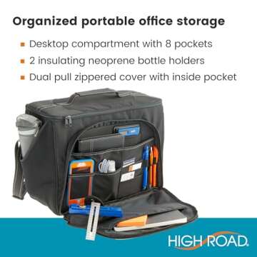 High Road Car Office Organizer - Front Seat Organizer with Desk Supplies Compartment, Laptop Sleeve, 2 Bottle Holders, Storage Cover and Padded Shoulder Strap for Cars, Trucks and Patrol Vehicles