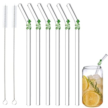 Cute Turtle 6 Pcs Glass Drinking Straws Set Reusable