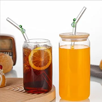 Cute Turtle 6 Pcs Glass Drinking Straws Set Reusable