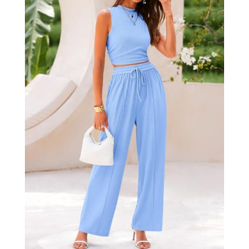 BTFBM Women Ribbed Knit Lounge Set Casual Summer Chic