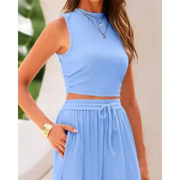 BTFBM Women Ribbed Knit Lounge Set Casual Summer Chic