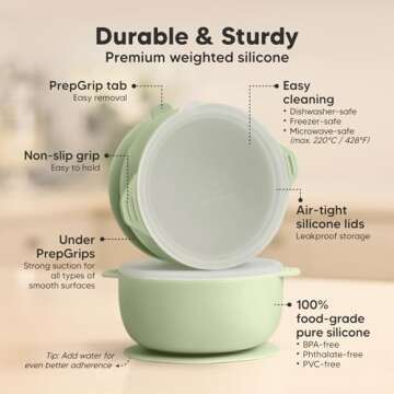 KeaBabies 2-Pack Baby Bowls with Suctions, Lids - Silicone Suction Bowls for Baby Boy, Girl, Toddler...