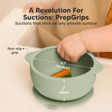 KeaBabies 2-Pack Baby Bowls with Suctions, Lids - Silicone Suction Bowls for Baby Boy, Girl, Toddlers Suction Bowls, Kids Bowl, Silicone Bowls for Baby Food, BPA-Free, Dishwasher Safe (Sage)