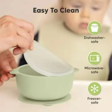KeaBabies 2-Pack Baby Bowls with Suctions, Lids - Silicone Suction Bowls for Baby Boy, Girl, Toddlers Suction Bowls, Kids Bowl, Silicone Bowls for Baby Food, BPA-Free, Dishwasher Safe (Sage)