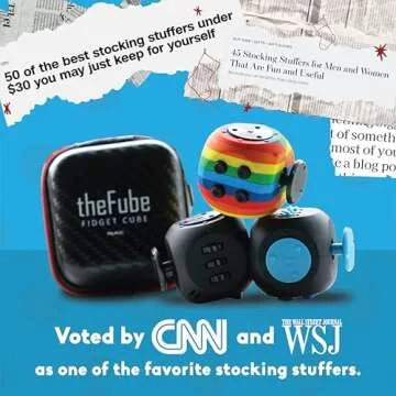 PILPOC theFube Fidget Cube, 6-Sided Stress Relief & Focus Toy for Adults & Kids, Boosts Concentration, Mindfulness Aid, Silent & Audible Modes, Includes Carry Case for Portability (Midnight)