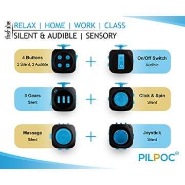 PILPOC theFube Fidget Cube, 6-Sided Stress Relief & Focus Toy for Adults & Kids, Boosts Concentration, Mindfulness Aid, Silent & Audible Modes, Includes Carry Case for Portability (Midnight)