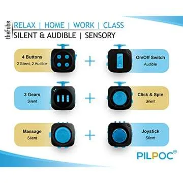 PILPOC theFube Fidget Cube, 6-Sided Stress Relief & Focus Toy for Adults & Kids, Boosts Concentration, Mindfulness Aid, Silent & Audible Modes, Includes Carry Case for Portability (Midnight)