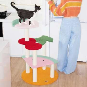 VETRESKA 41.3 Inches Multi-Level Cat Tree Cat Tower with Fruit-Shaped Platform and Sisal-Covered Scr...