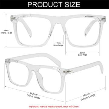 NIDOVIX Trendy Square Blue Light Blocking Glasses for Men Women, Fashion Frame Non-prescription Computer Glasses (Transparent)