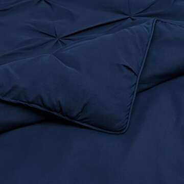 Amazon Basics Queen Size Comforter Sets, All-Season Down-Alternative 3-Piece Bedding Set, Pinch Pleat Design, Full/Queen Size, Navy Blue