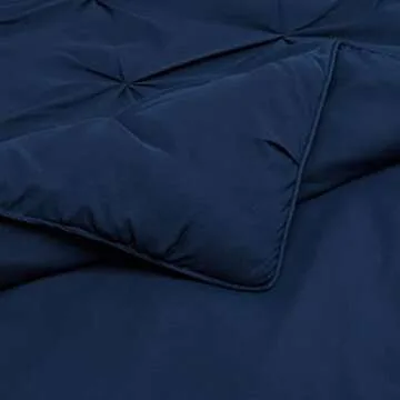 Amazon Basics Queen Size Comforter Sets, All-Season Down-Alternative 3-Piece Bedding Set, Pinch Pleat Design, Full/Queen Size, Navy Blue