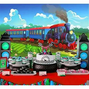 GYA 5x3ft Stream Train Party Theme Backdrop for Photography Kids Train Birthday Party Photo Backgrou...