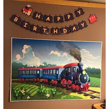 GYA 5x3ft Stream Train Party Theme Backdrop for Photography Kids Train Birthday Party Photo Background Children Theme Birthday Party Adventure Family Children Kids Adult Portrait Gathering Photography