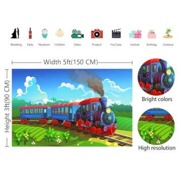 GYA 5x3ft Stream Train Party Theme Backdrop for Photography Kids Train Birthday Party Photo Background Children Theme Birthday Party Adventure Family Children Kids Adult Portrait Gathering Photography