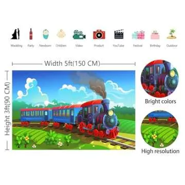 GYA 5x3ft Stream Train Party Theme Backdrop for Photography Kids Train Birthday Party Photo Background Children Theme Birthday Party Adventure Family Children Kids Adult Portrait Gathering Photography