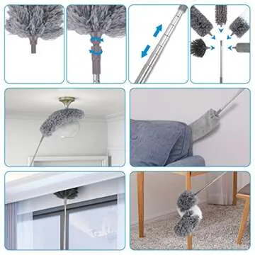 Microfiber Extendable Feather Duster (11pcs) with 100" Extension Pole, Washable Reusable Bendable Dusters for Cleaning Ceiling Fan, High Ceiling, TV, Blinds, Cars