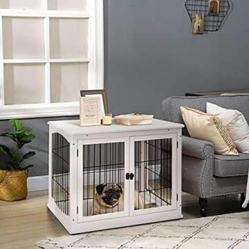 PawHut Dog Crate Furniture - Stylish End Table with Double Doors