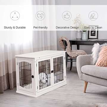 PawHut Decorative Dog Crate End Table with Double Doors