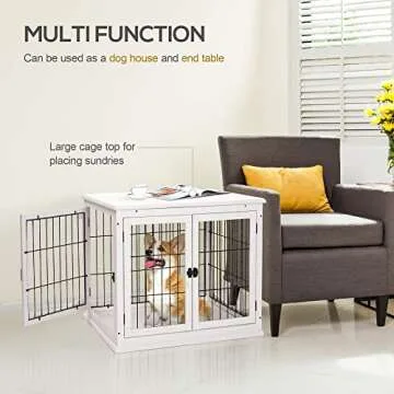 PawHut Decorative Dog Crate End Table with Double Doors