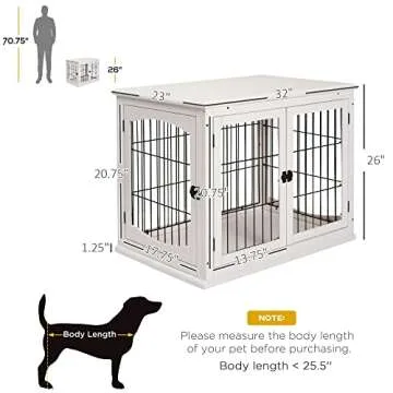 PawHut Decorative Dog Crate End Table with Double Doors