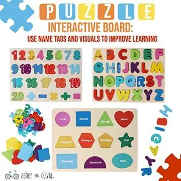 Wooden Puzzles for Toddlers and Rack Set - (3 Pack) Bundle with Storage Holder Rack and Learning Clock - 3 in 1 Kids Educational Preschool Peg Puzzles – Alphabet, Letters, Numbers and Shapes