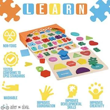 Wooden Puzzles for Toddlers and Rack Set - (3 Pack) Bundle with Storage Holder Rack and Learning Clock - 3 in 1 Kids Educational Preschool Peg Puzzles – Alphabet, Letters, Numbers and Shapes