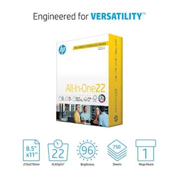 HP Papers | 8.5 x 11 Paper | All In One 22 lb | 1 Mega Ream - 750 Sheets | 96 Bright | Made in USA -...