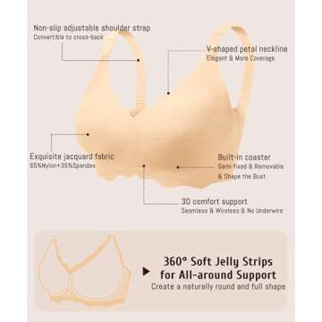 Gailife Scalloped Womens Bras No Underwire Wireless Seamless Bra Push Up Bralette Full Coverage Comfort Raceback Everyday Bra -ND,S Nude